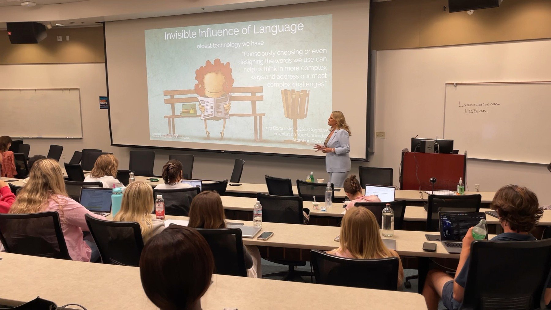 Elizabeth Edwards teaching a room of students at Pepperdine in 2022